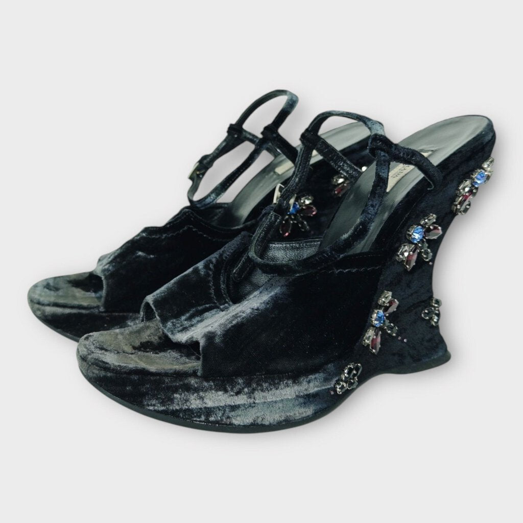 Black Velvet Beaded Heel