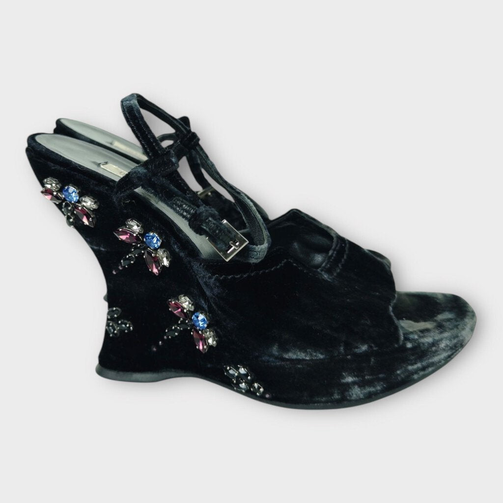 Black Velvet Beaded Heel