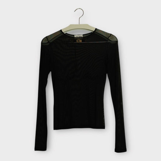 Black Sheer Cursive Text Mesh Long Sleeve
