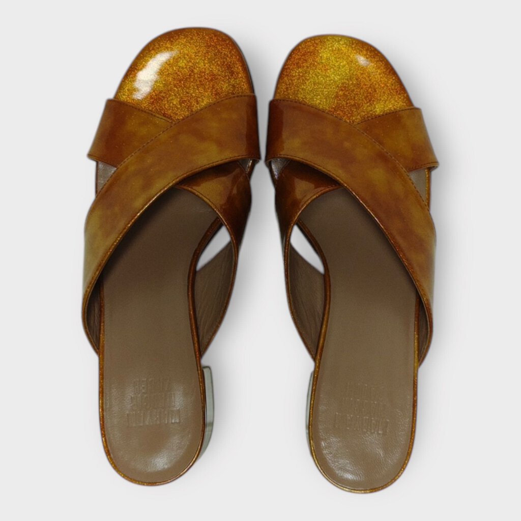 Orange Glitter Crossover Low Heels