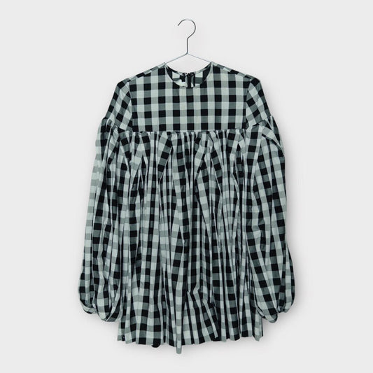 Black & White Gingham Puff Mini Dress