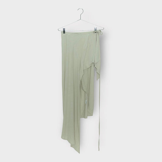 Beige Asymmetrical Hem Wrap Skirt