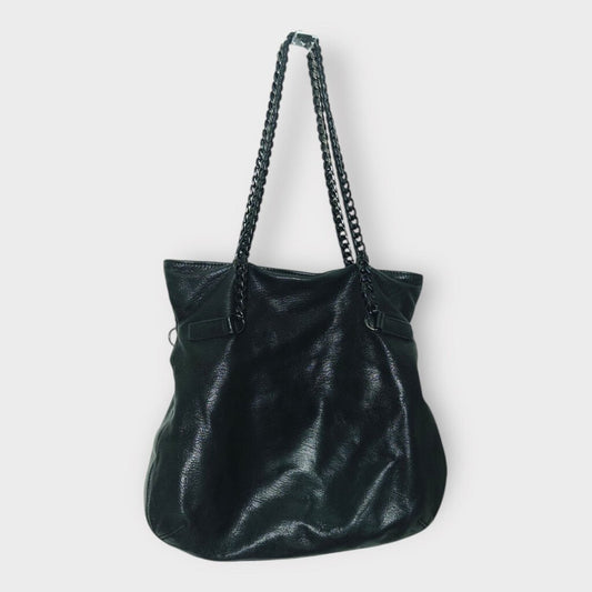Black Leather & Chain Crossbody Satchel