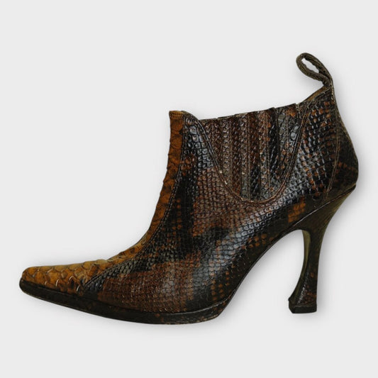 Brown Snake Pointed Heel Boots