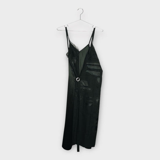 Black AD 2018 Wool Satin & Lace Wrap Dress