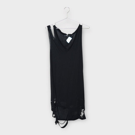 Diesel Black Cotton Distressed V-Neck Tank Dress