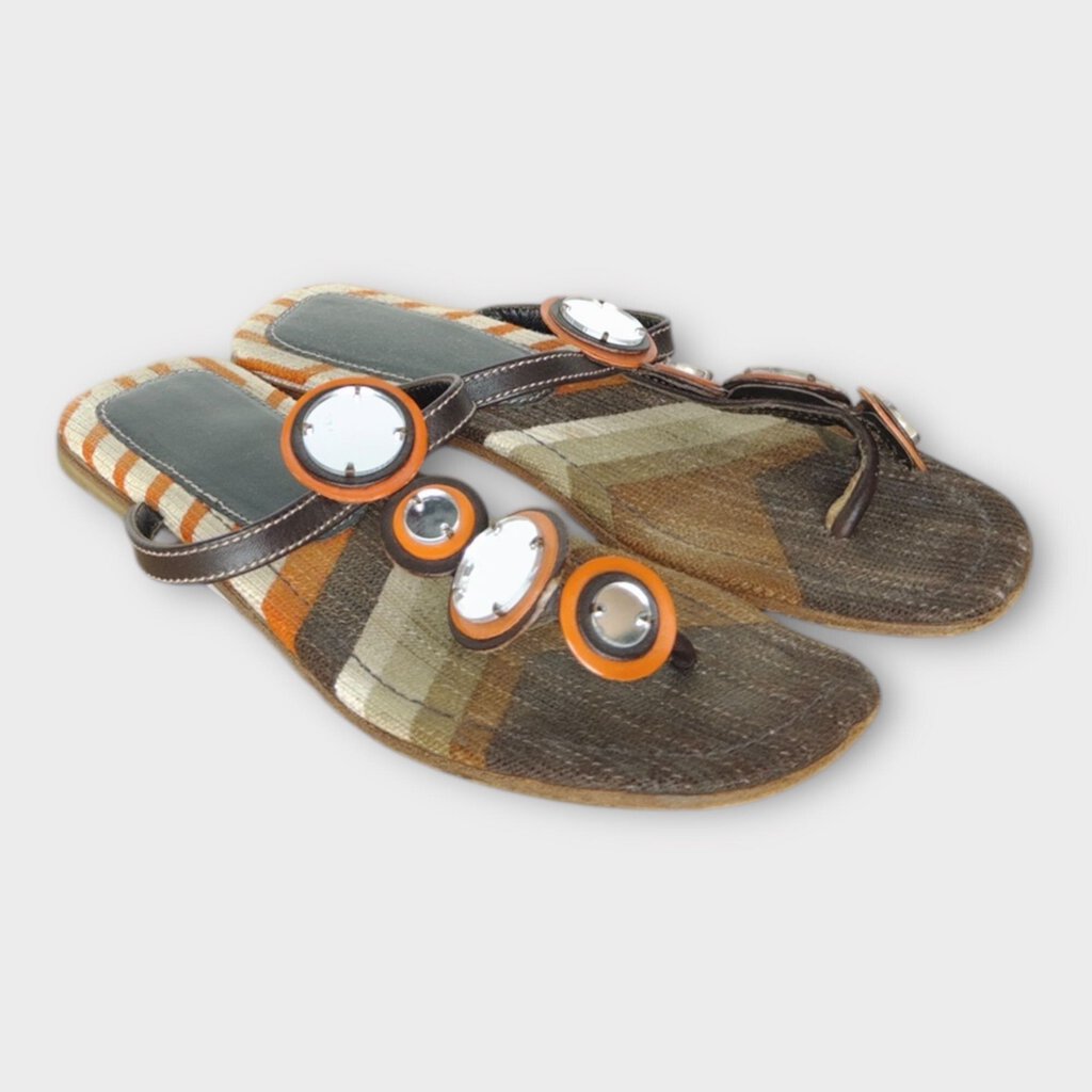 Orange & Brown Mirror Bead Sandals