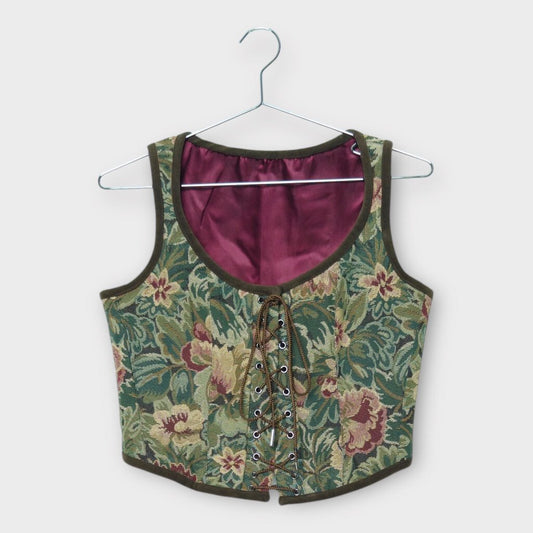 Green Red Floral Tapestry Corset