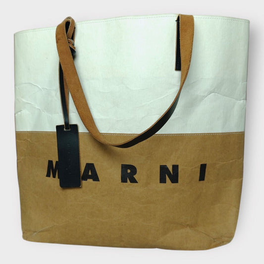 Brown & White Paper Logo Shopper Tote