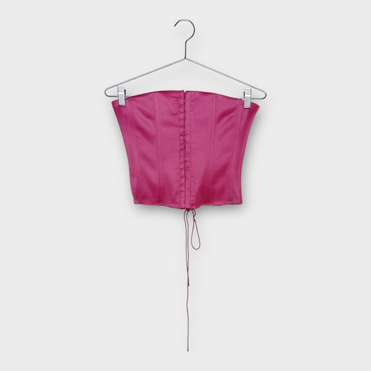 Hot Pink Satin Strapless Corset Top