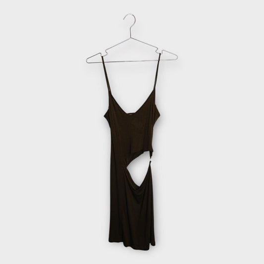 Brown Wool Cut Out Mini Dress