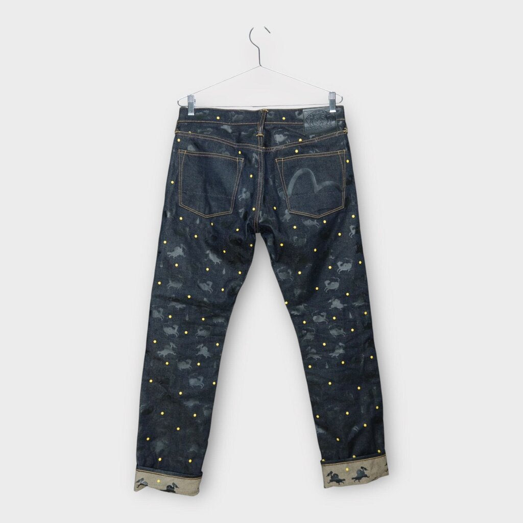x Matzu Dark Wash Yellow Dot Straight Leg Jeans