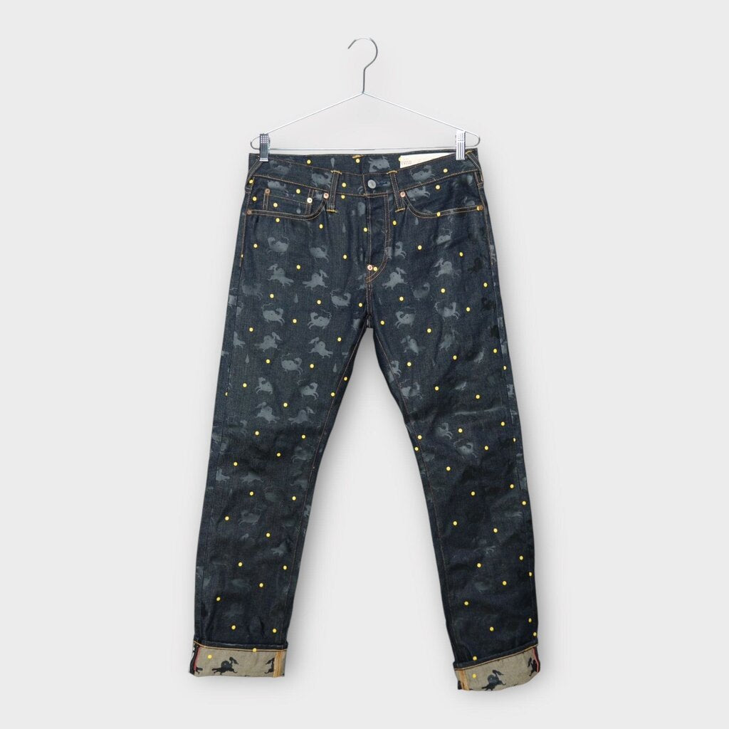 x Matzu Dark Wash Yellow Dot Straight Leg Jeans