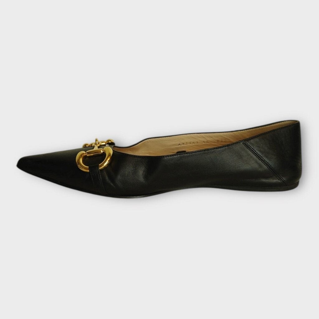Black Leather Multi Hardware Ballet Flats