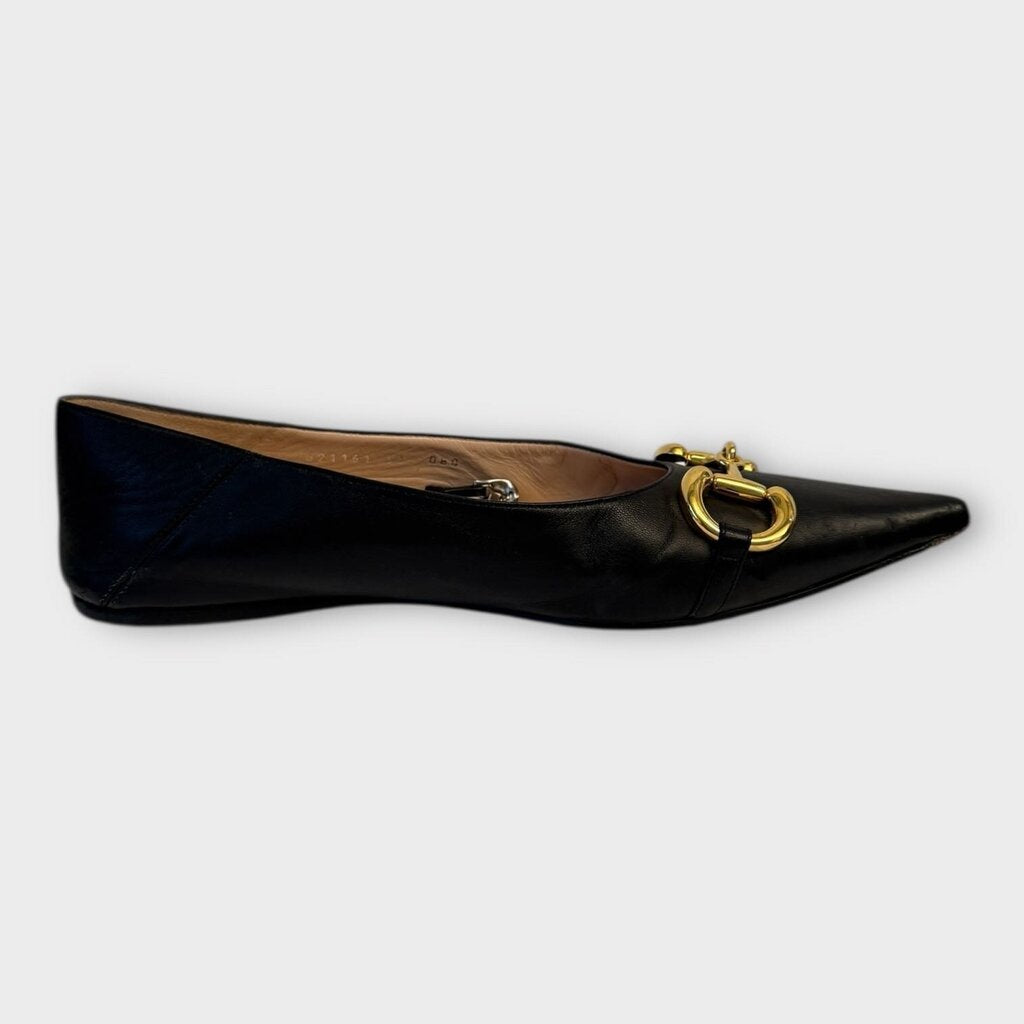 Black Leather Multi Hardware Ballet Flats
