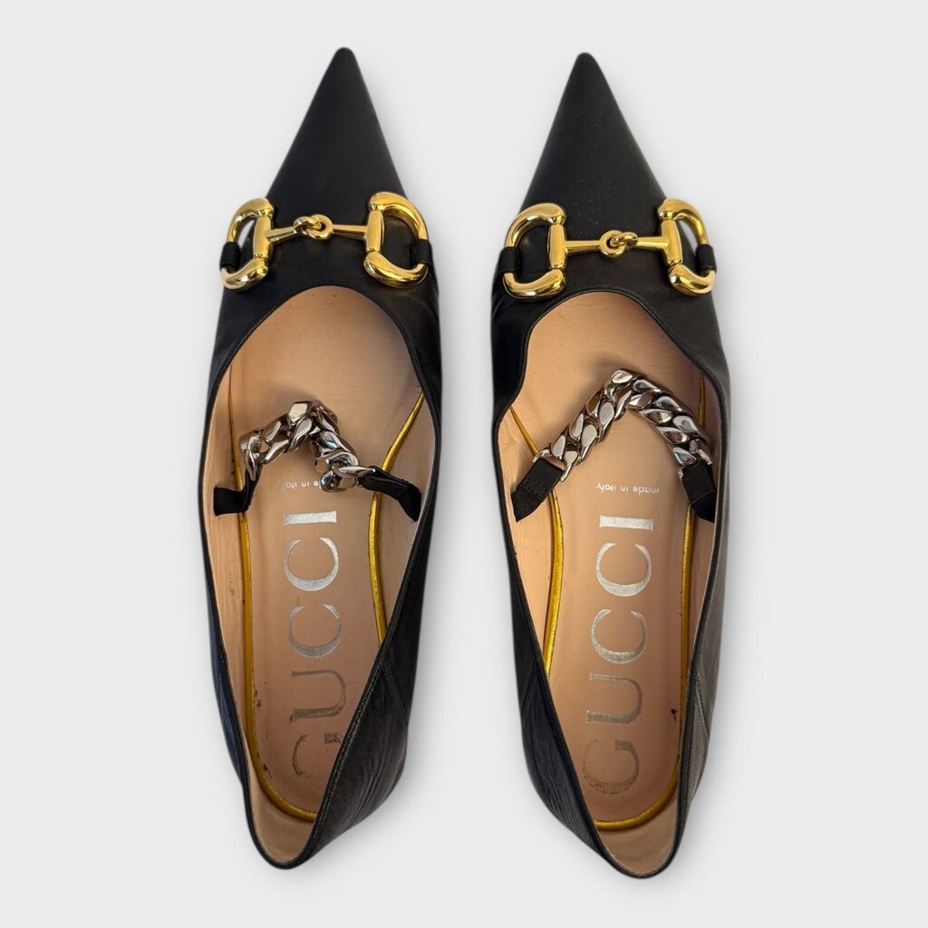 Black Leather Multi Hardware Ballet Flats