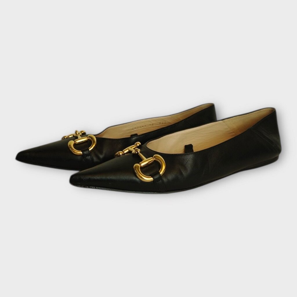 Black Leather Multi Hardware Ballet Flats