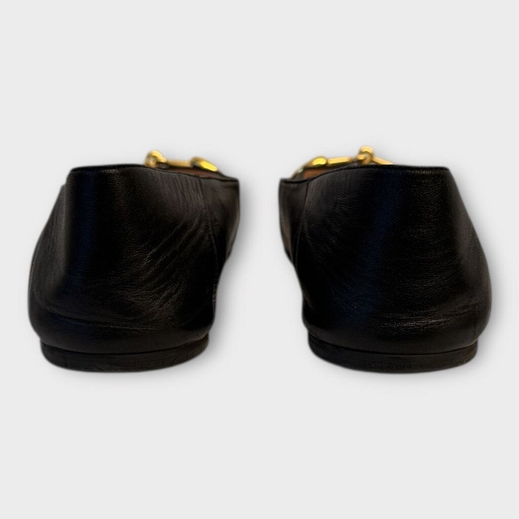 Black Leather Multi Hardware Ballet Flats