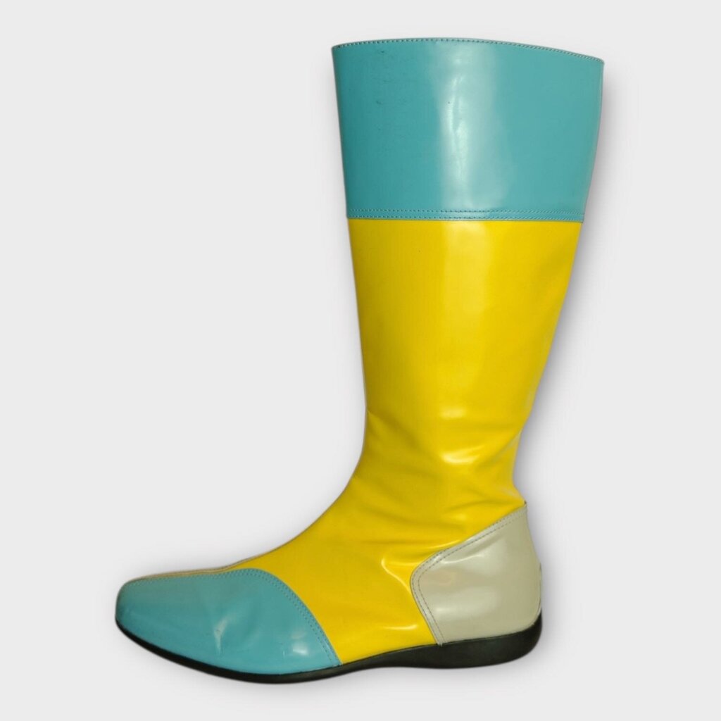 Yellow + Blue Knee High Boots