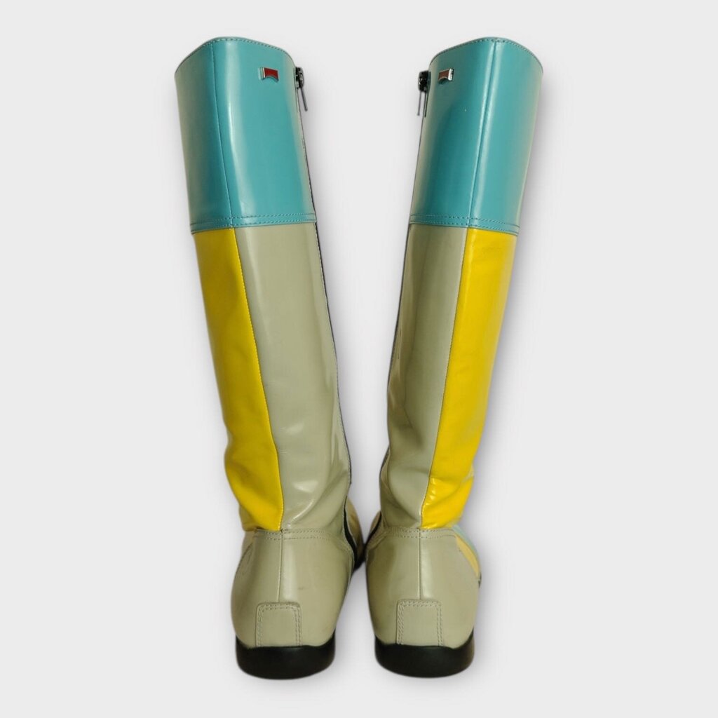 Yellow + Blue Knee High Boots