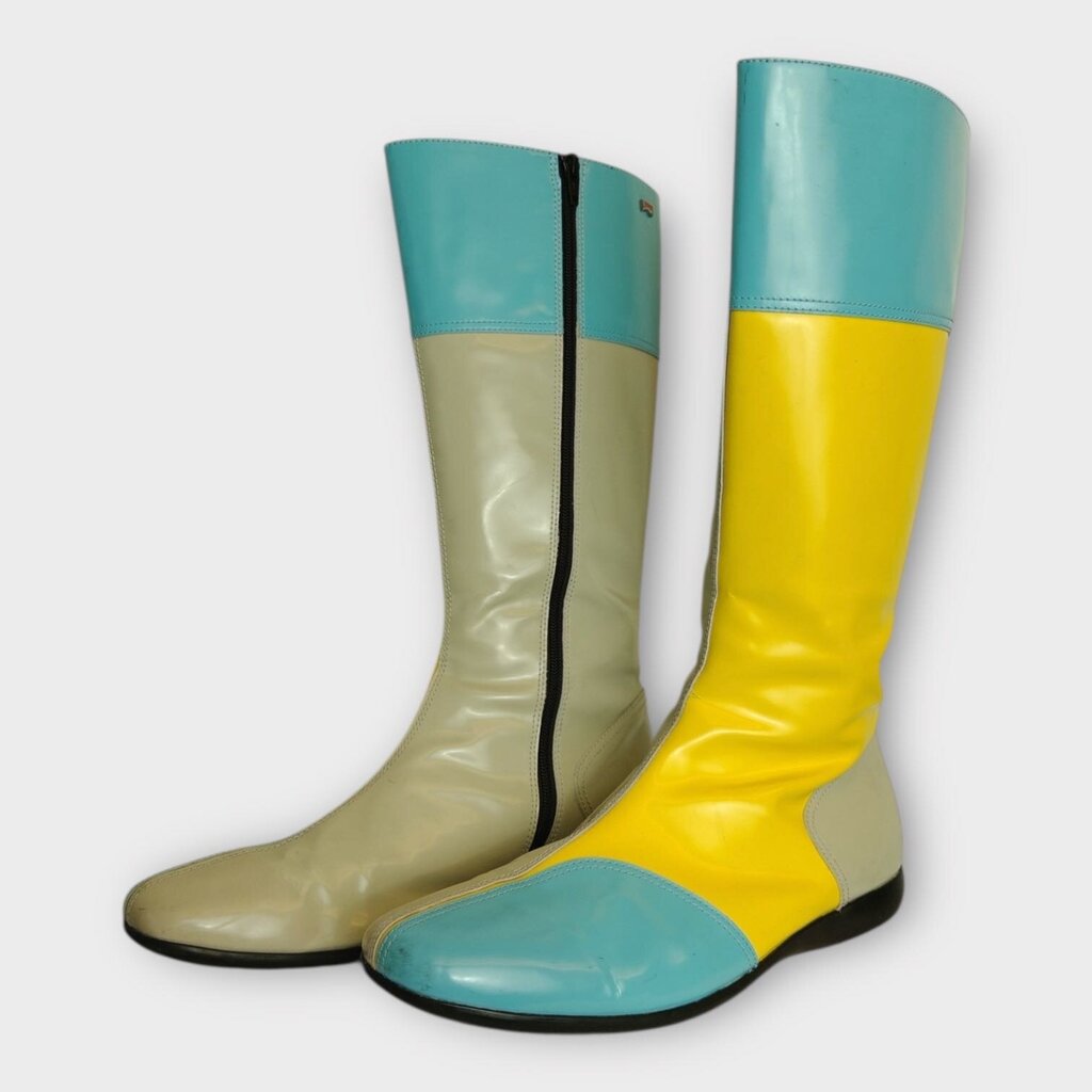 Yellow + Blue Knee High Boots
