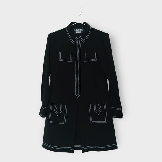 Black & White Topstitch Collared Mini