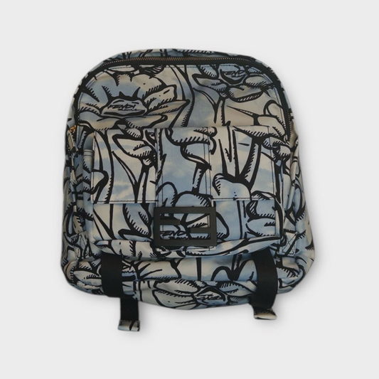 Blue Nylon Flower Print Mini Backpack