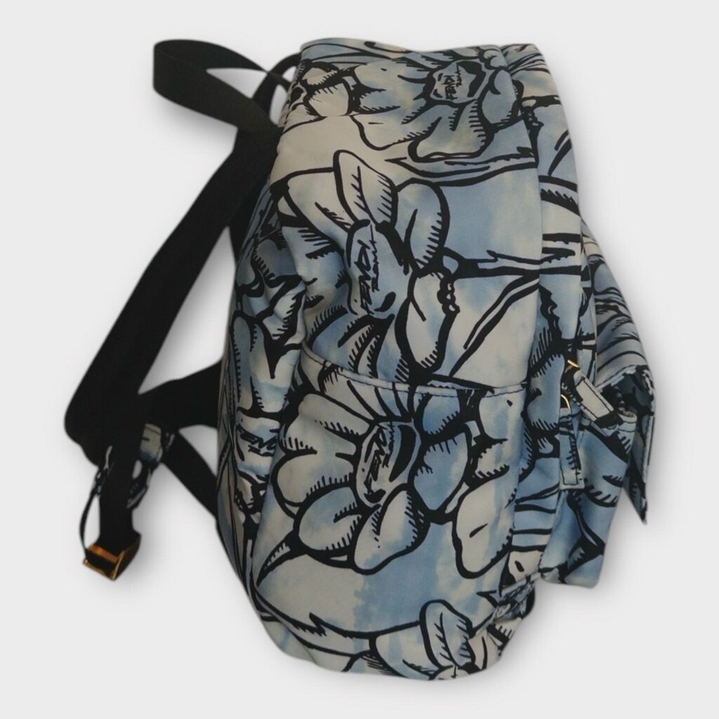 Blue Nylon Flower Print Mini Backpack