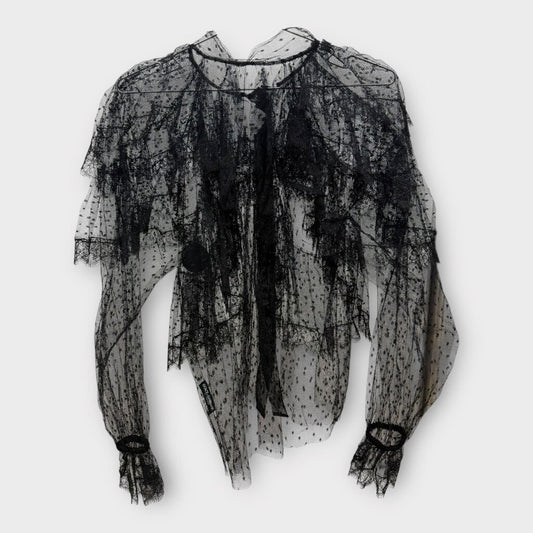 Black Sheer Lace Frill Blouse