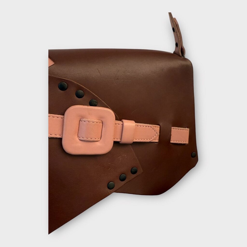 Pink & Brown Leather Belt Detail Bag
