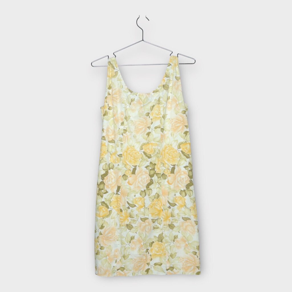 Yellow White & Green Floral Half Button Mini Dress