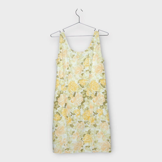 Yellow White & Green Floral Half Button Mini Dress
