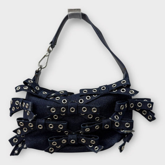 Dark Denim Eyelet Bow Mini Bag