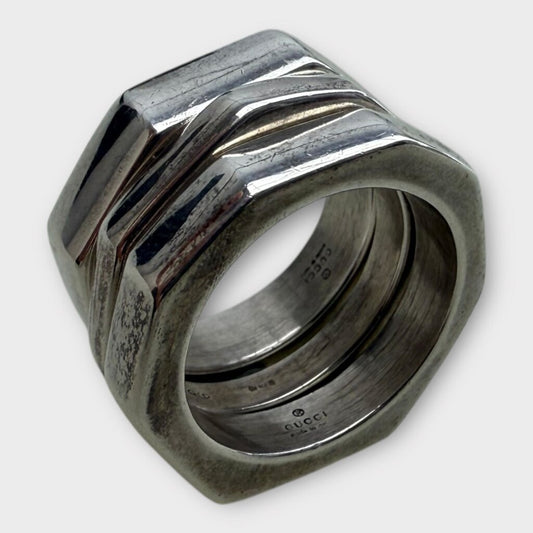 Silver 925 Hexagon Triple Ring Set & Box