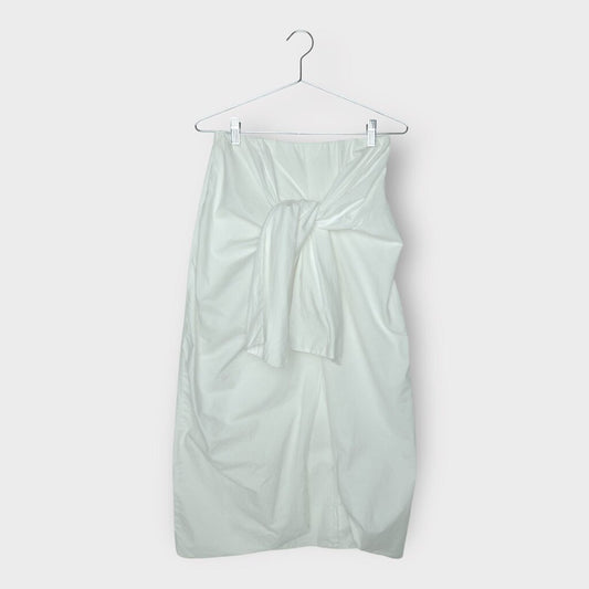 Scanlan Theodore White Cotton Draped Front Skirt