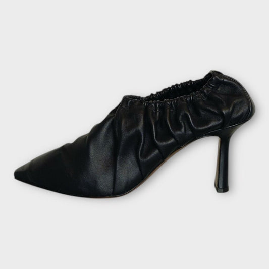 Black Leather Scrunch Heels
