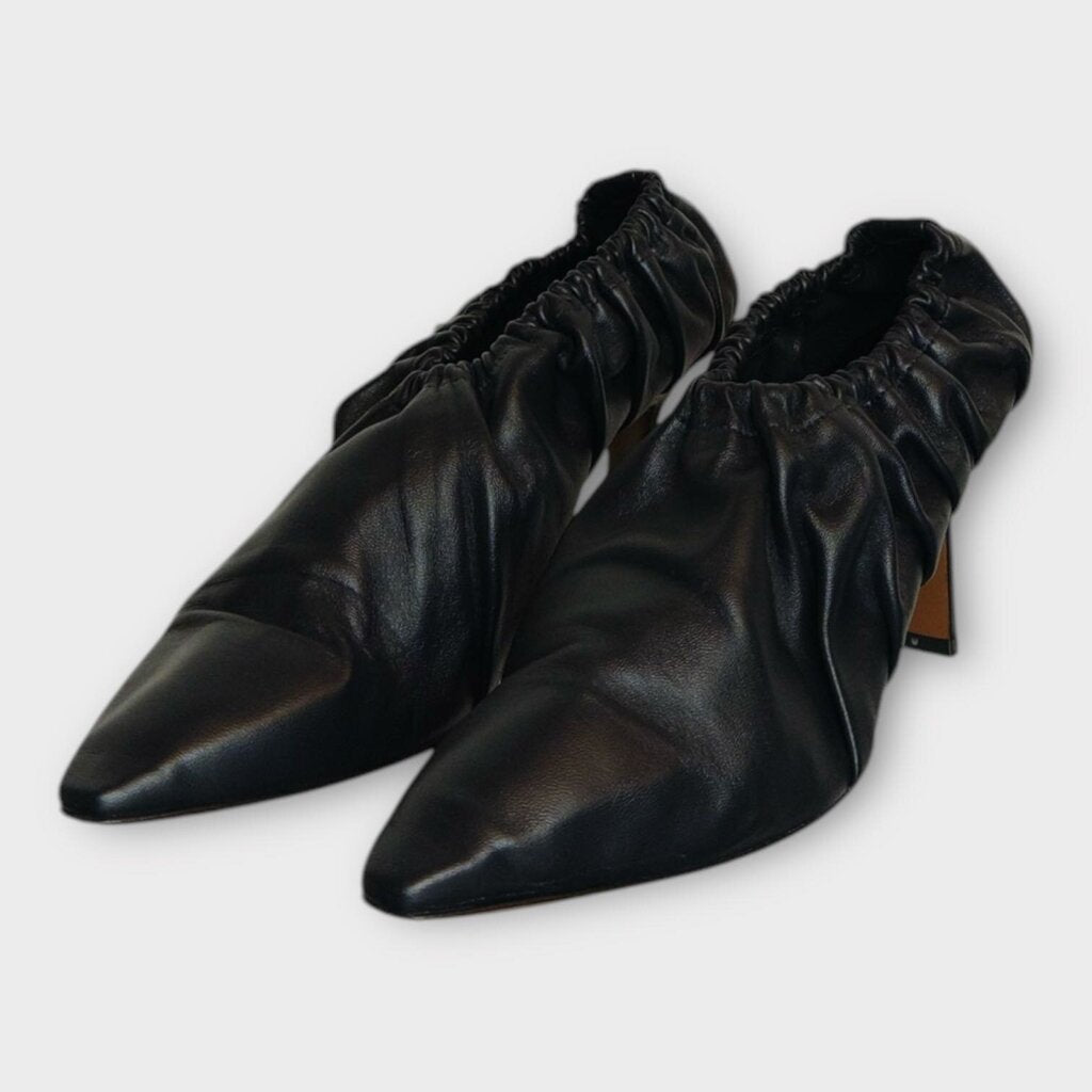 Black Leather Scrunch Heels