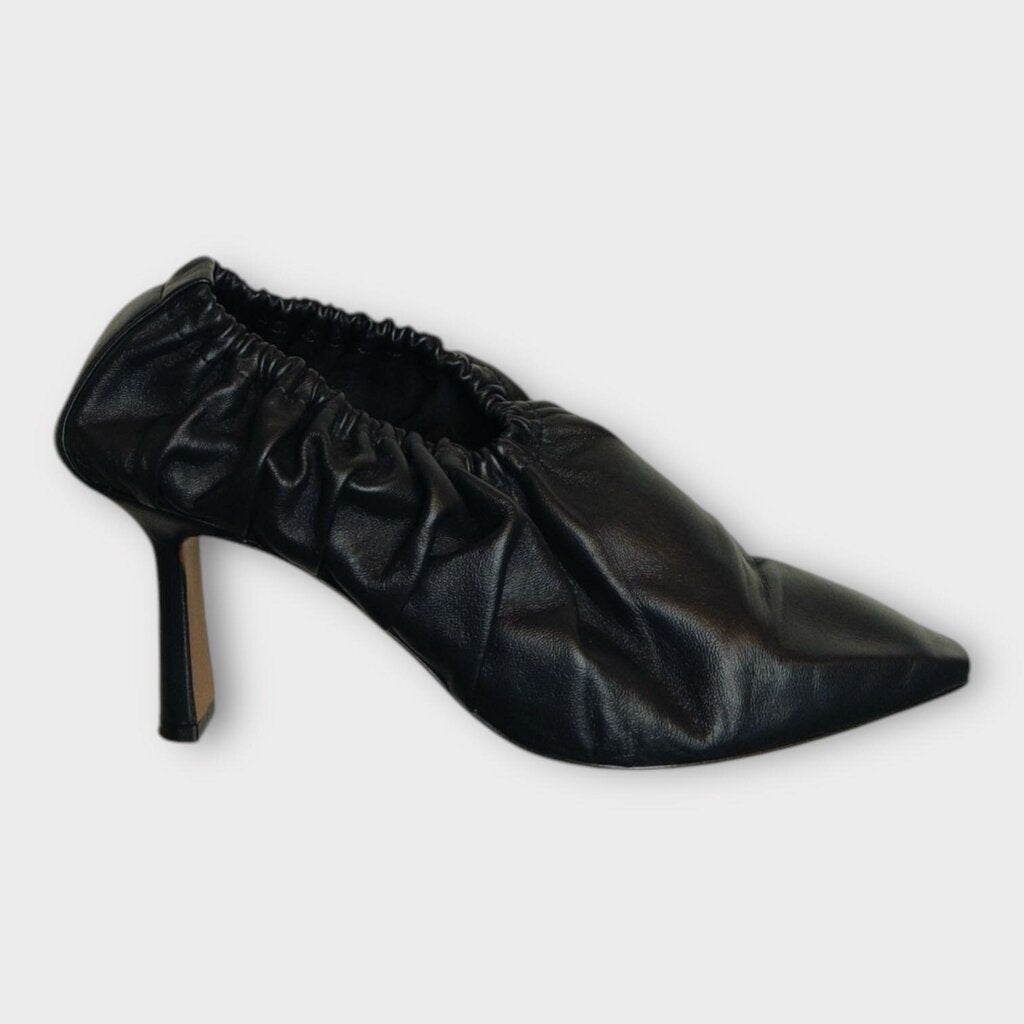 Black Leather Scrunch Heels