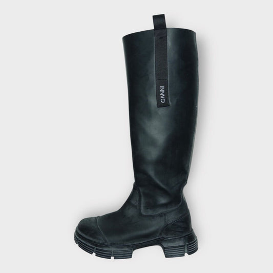 Ganni Black Rubber Knee High Rain Boots