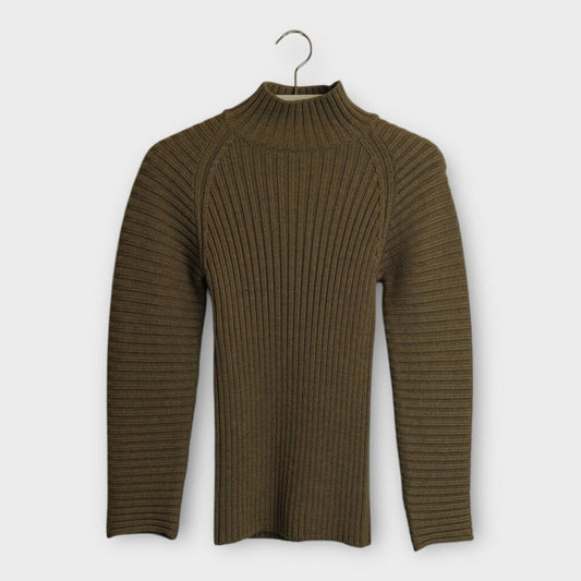 Beige Curved Sleeve Ribbed Knit