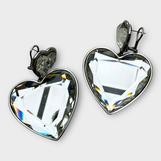 Marc Jacobs Silver Crystal Double Heart Earrings
