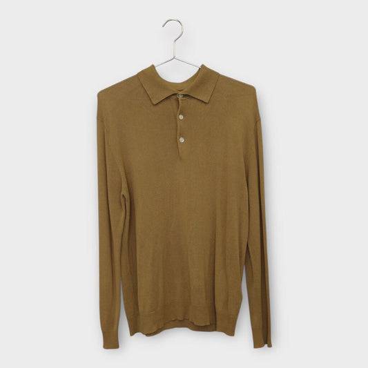 Beams Brown Cotton Knit Polo