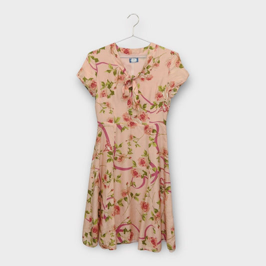 Pink Floral Silk Tie Neck Mini