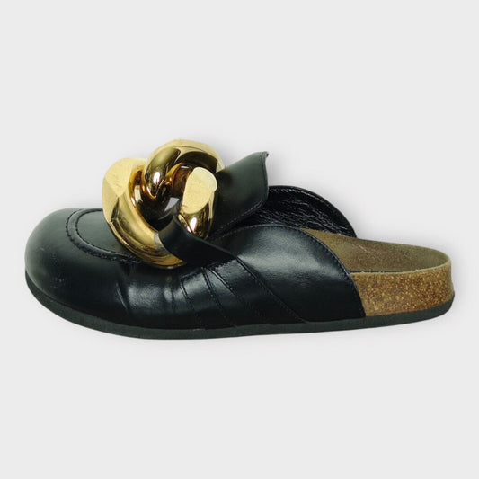 JW Anderson Black Gold Chain Loafer Mules