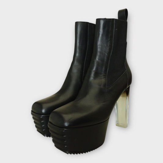 Rick Owens Black Leather Grill Beatle Platform Boot