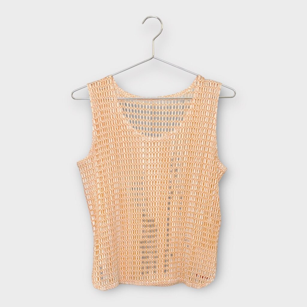 Issey Miyake Pleats Please Orange & White Mesh Tank Top