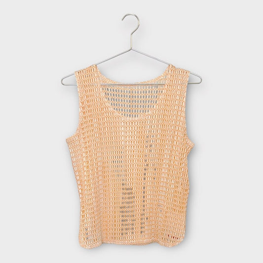 Issey Miyake Pleats Please Orange & White Mesh Tank Top