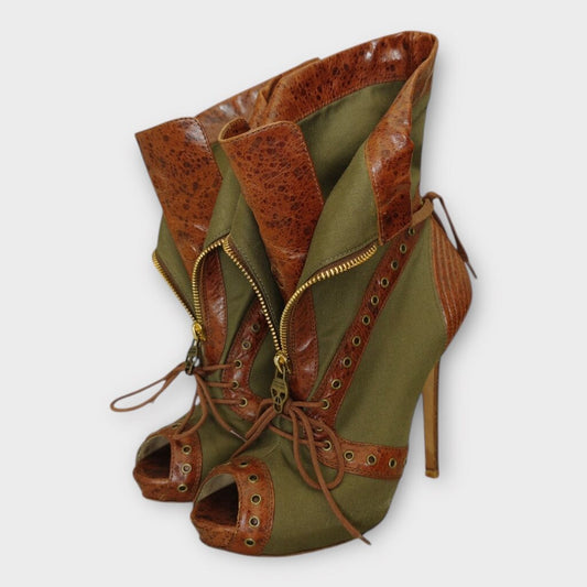 Alexander McQueen SS2010 Khaki & Brown Plato's Atlantis Bootie Stiletto
