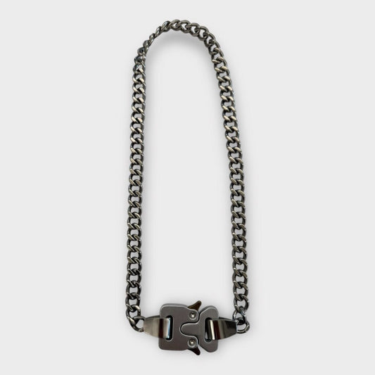 Silver Metal Buckle Necklace & Box