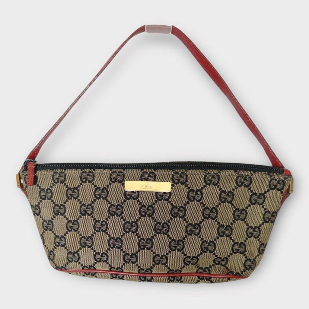 Gucci Brown Red Canvas Monogram Mini Bag